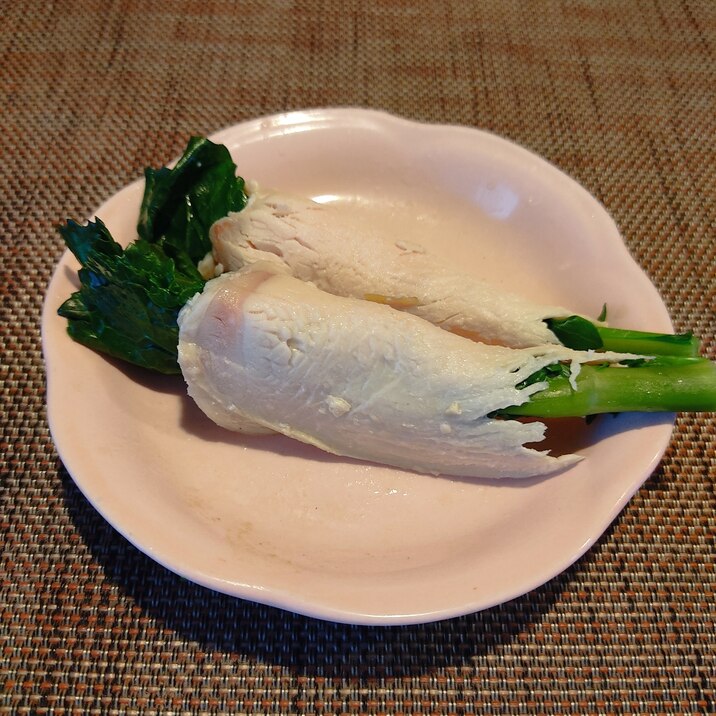塩ゆでのらぼう菜の鶏ハム巻